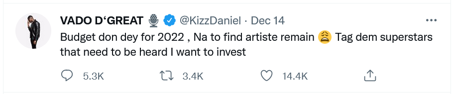 Kizz Daniel Tweet